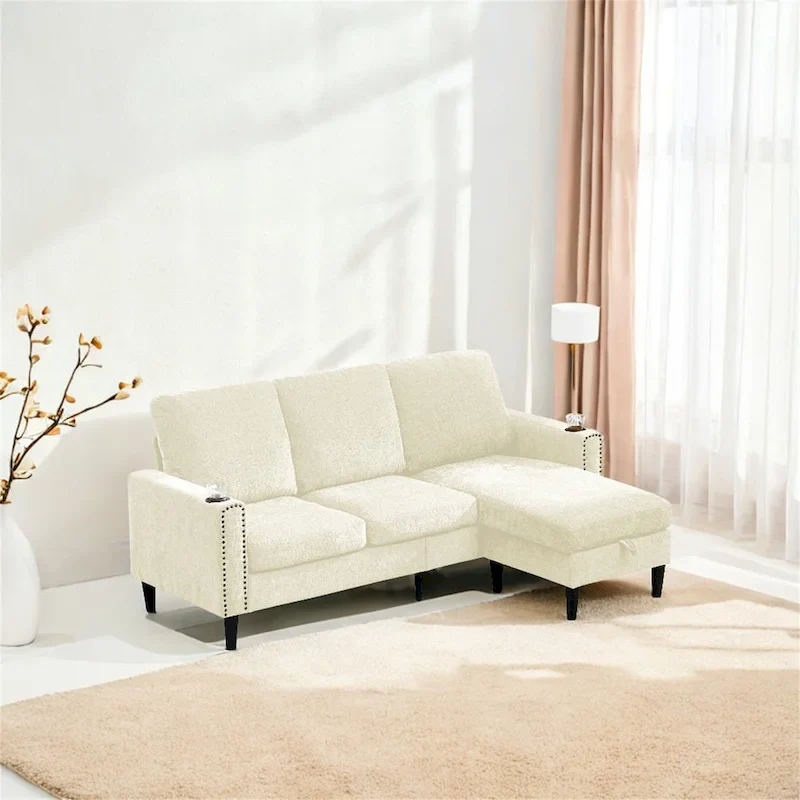 Modern Design Chenille 3 Seat L-Shape Sectional Sofa