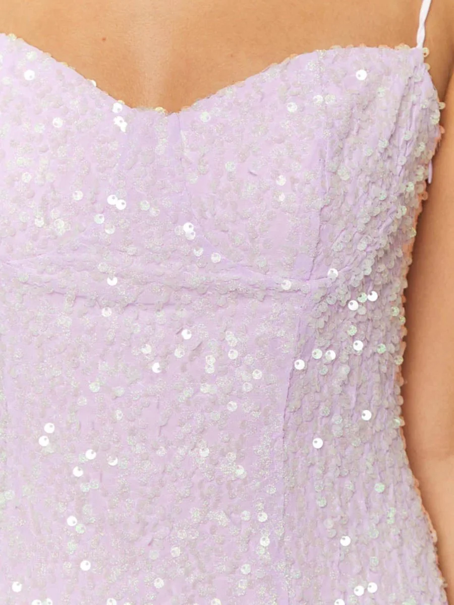 Lilac Spaghetti Strap Sequin A-Line Homecoming Dress