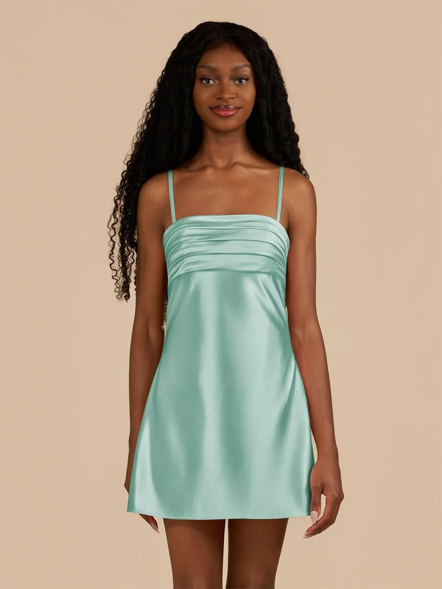 Aqua - Sheath Spaghetti Straps Satin Homecoming Dress