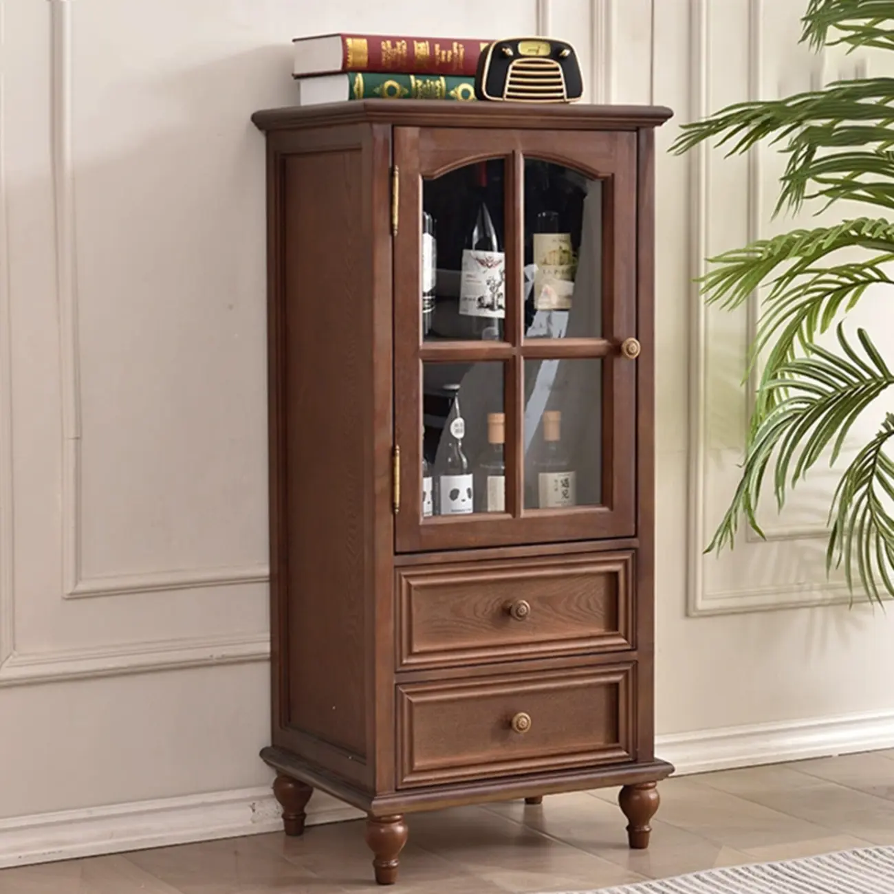 Traditional 2-Drawer Solid Wood China Cabinet with Glass Door