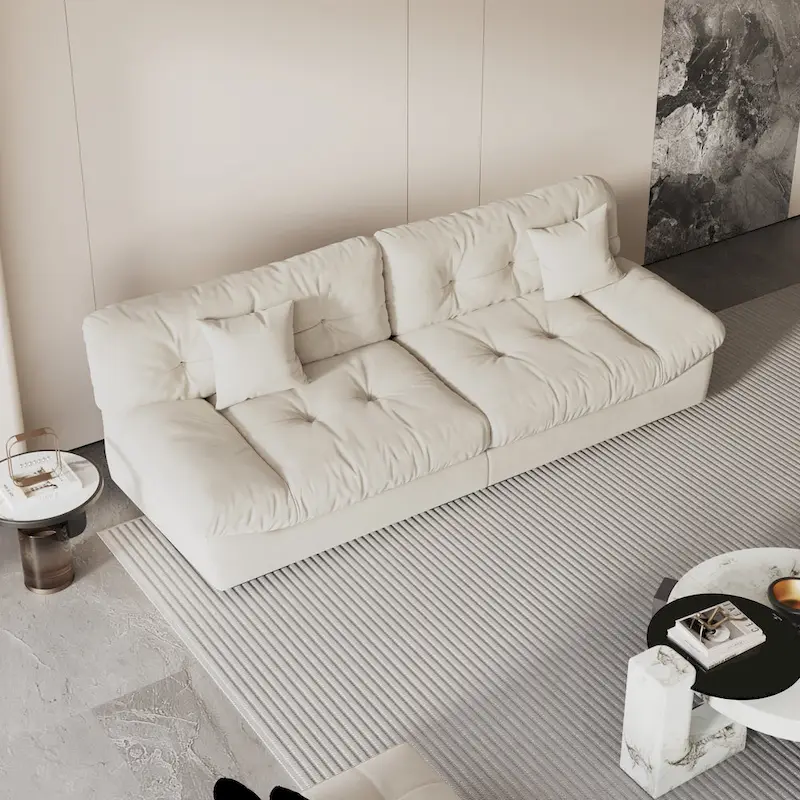 Velvet Loveseat Sofa - 2 Seater - Beige/Grey/Pink