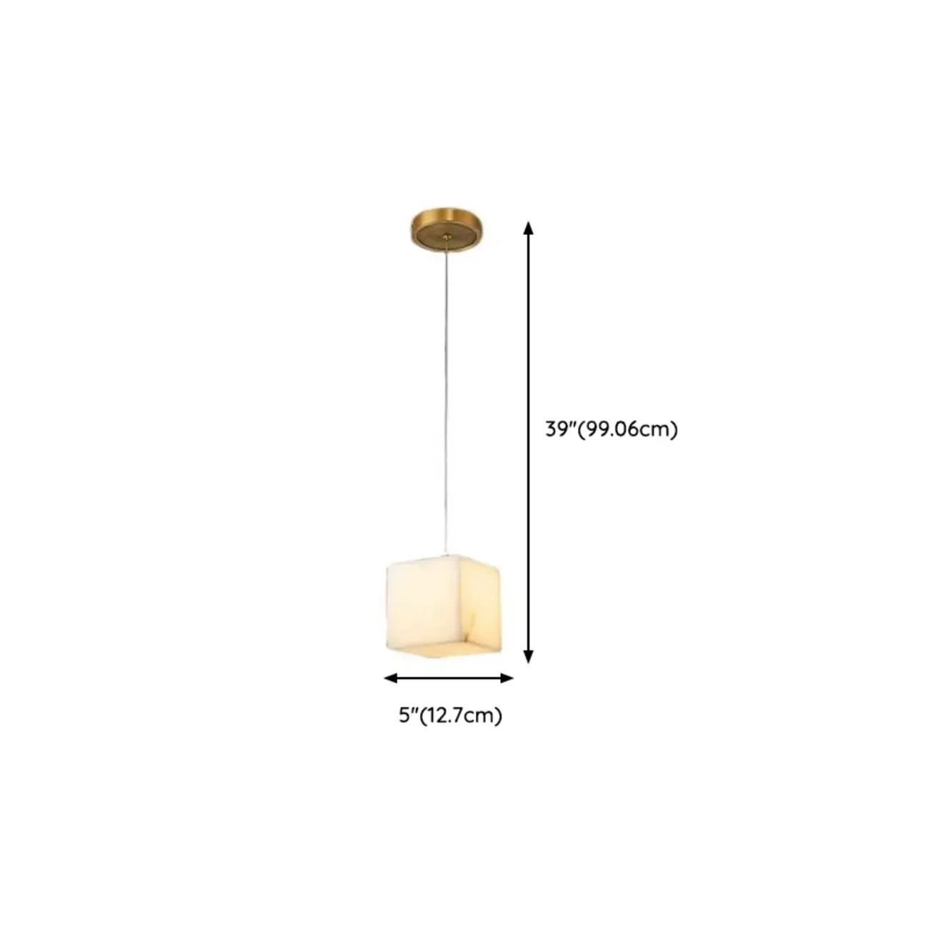 1-Light Gold Stone Square Hanging Pendant Light
