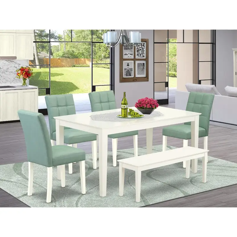East West Furniture Dining Set Contains a Rectangle Dining Table and Chairs, Linen White (Pieces Options)