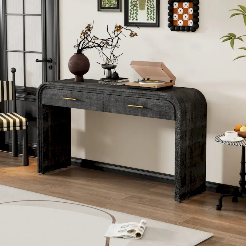 Unique Retro Silhouette Console Table with Open Style, Two Top Drawers