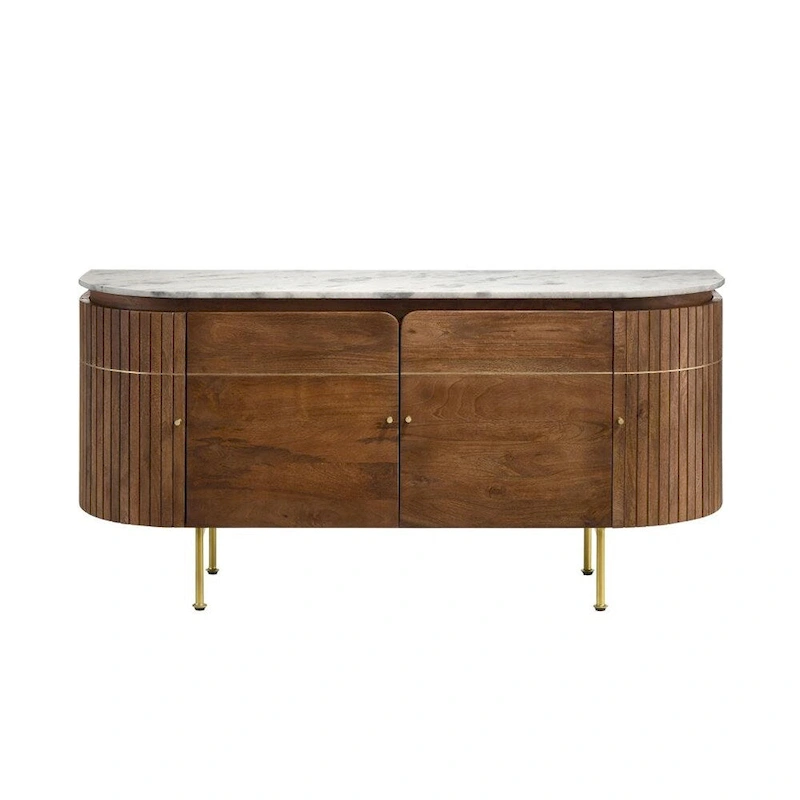 4 Doors Marble Top Dining Server in White and Natural