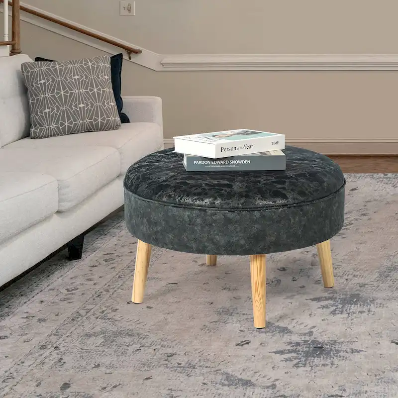 Adeco Carrington Juttersbo Round Tufted Fabric Ottoman