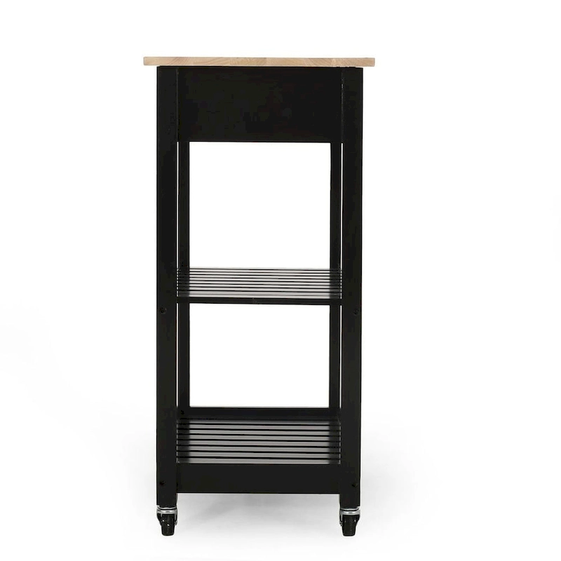Compact Wooden Kitchen Cart with Wheels Shelves and Drawer by