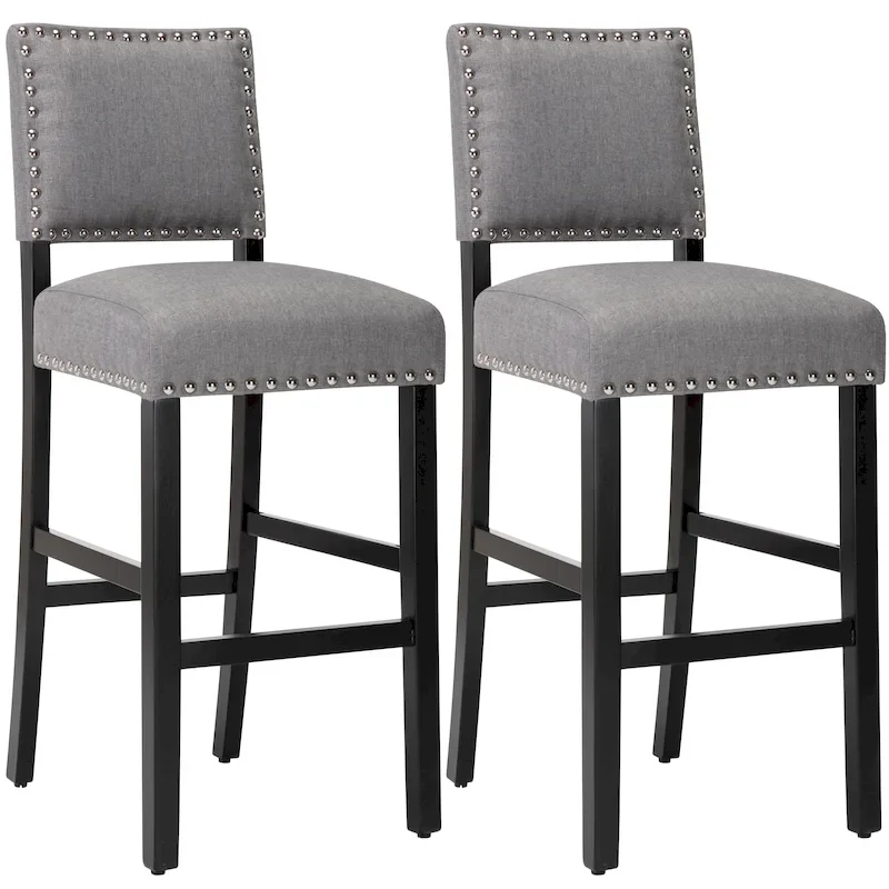 28 Inches Fabric Barstools Upholstered Bar stools Pub Chairs with Back and Silver Nailhead Trim Set of 2