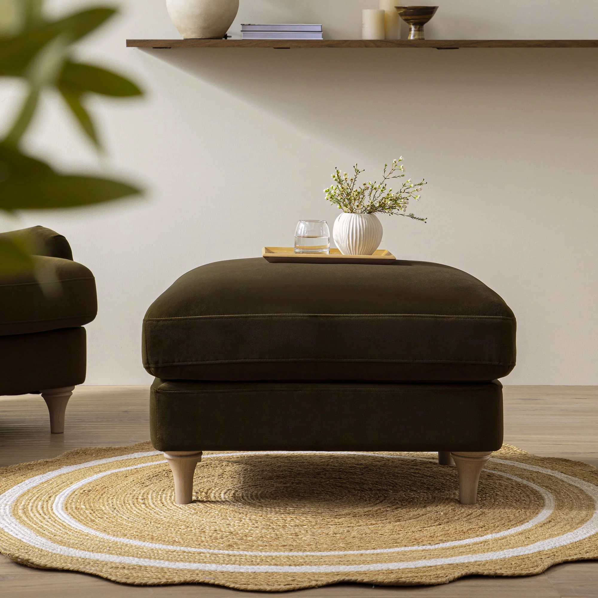 Seaweed Velvet Sofa, Footstool