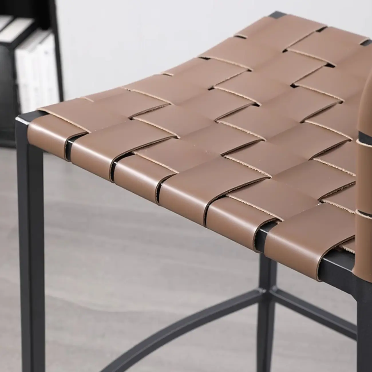 Modern Leather Seat Woven Textured Bar Stools with Back