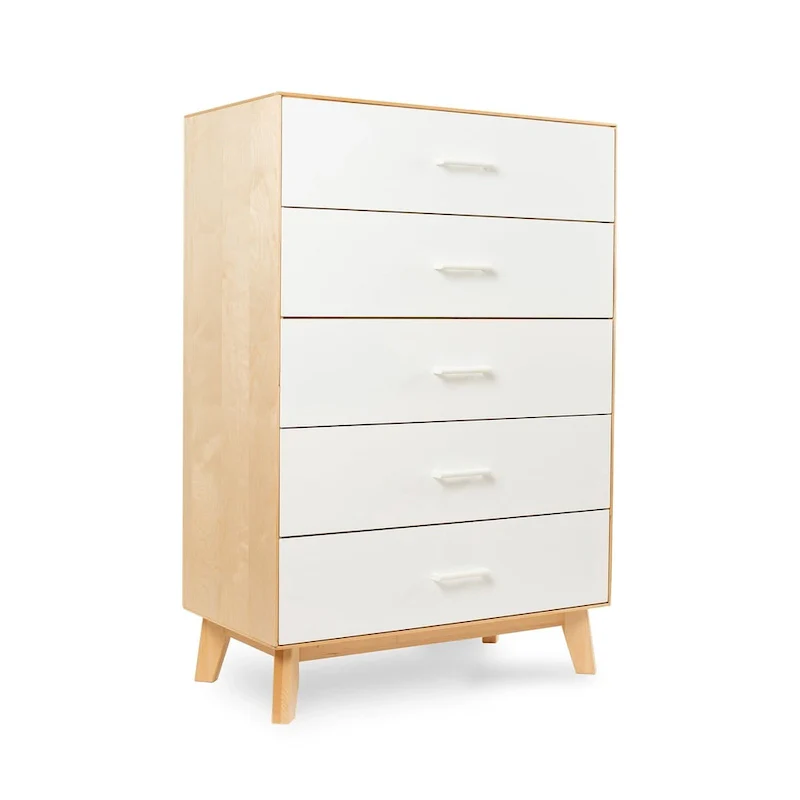 White & Natural 5-Drawer Solid Wood Dresser – Single
