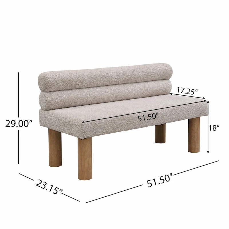 Boucle Fabric Dining Bench - Rubber Wood Legs
