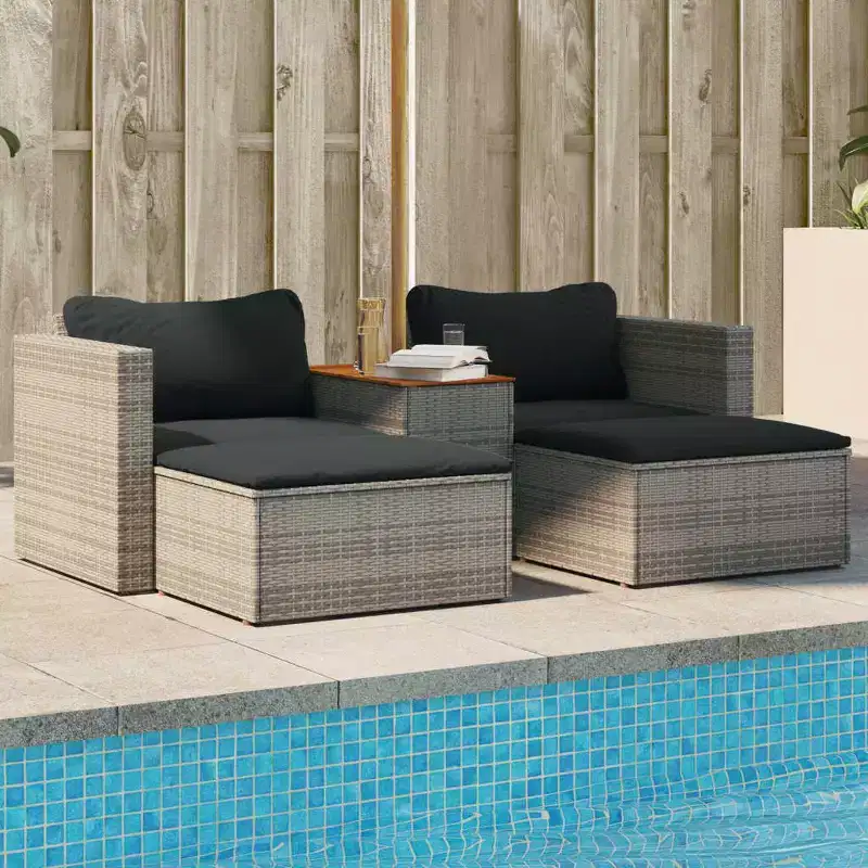 vidaXL Patio Sofa Set with Cushions Garden 5 Piece Poly Rattan Acacia