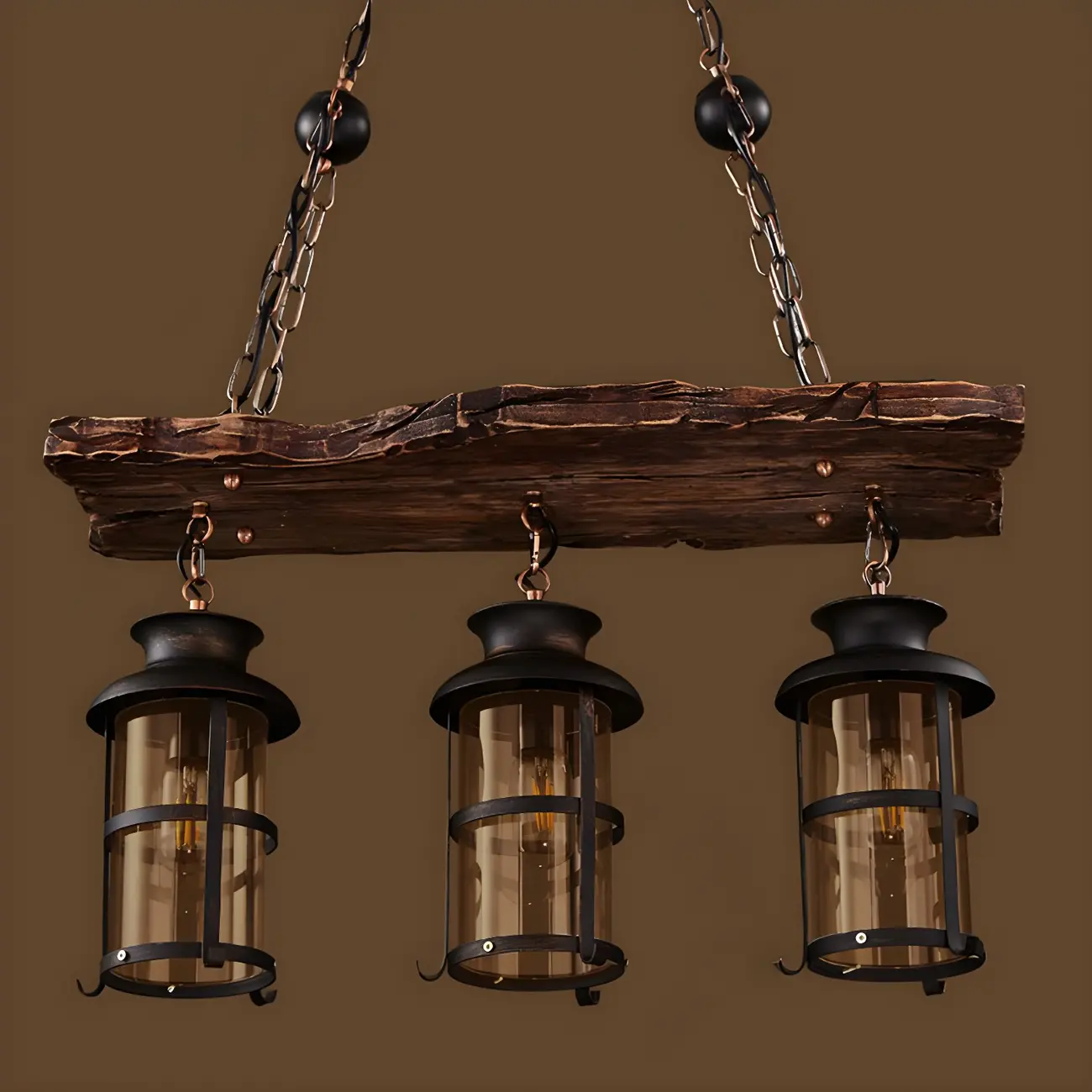 Rustic Industrial Large Wood Island Chandelier