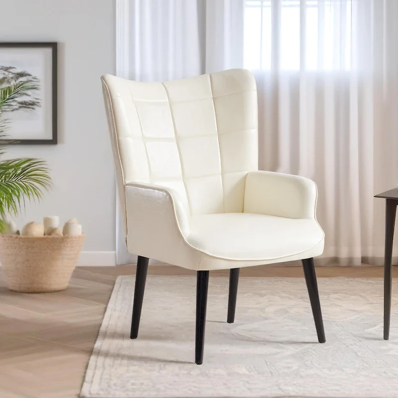 High-Back Tufted Accent Chair | Faux Leather Wingback | Solid Wood Frame | Ergonomic Armrests | 300 lbs Capacity | 37
