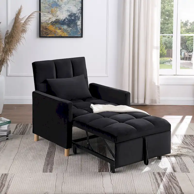 3-in-1 Convertible Sleeper Chair, Adjustable Recliner, Single – Rainbow / Beige / Gray / Black