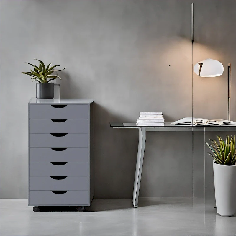 7-Drawer Rolling File Cabinet – Grey / White / Black / Oak / Natural – Home & Office