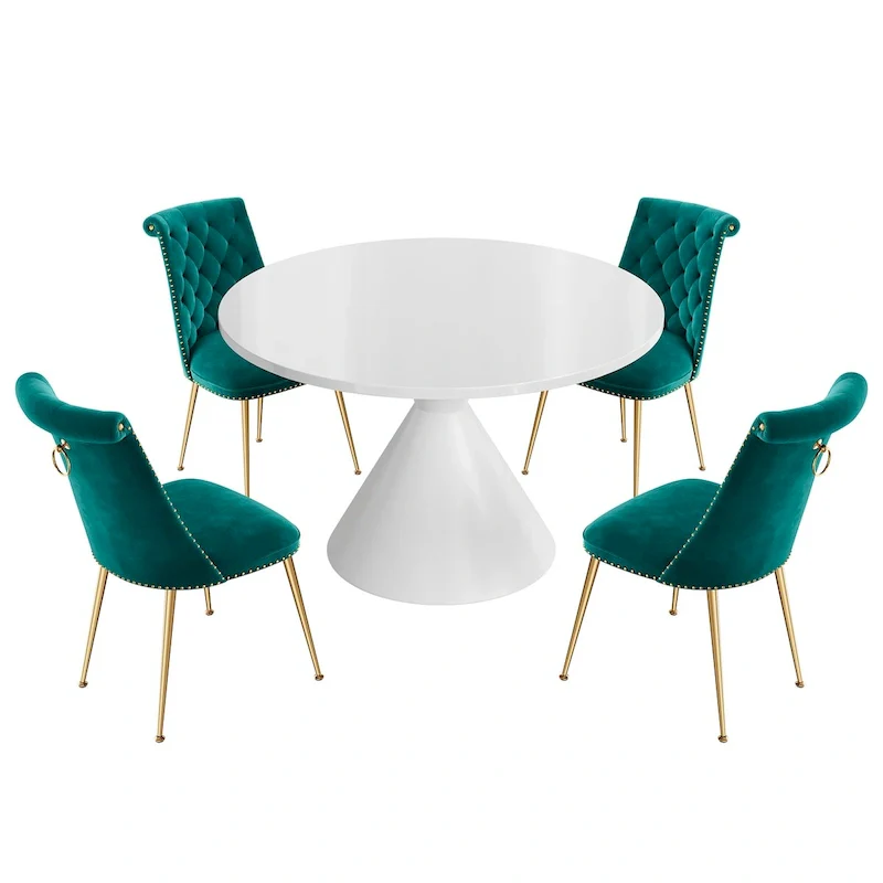 48  Light Luxury White High Gloss Large Countertop Dining Table with Velvet Dining Chair Set