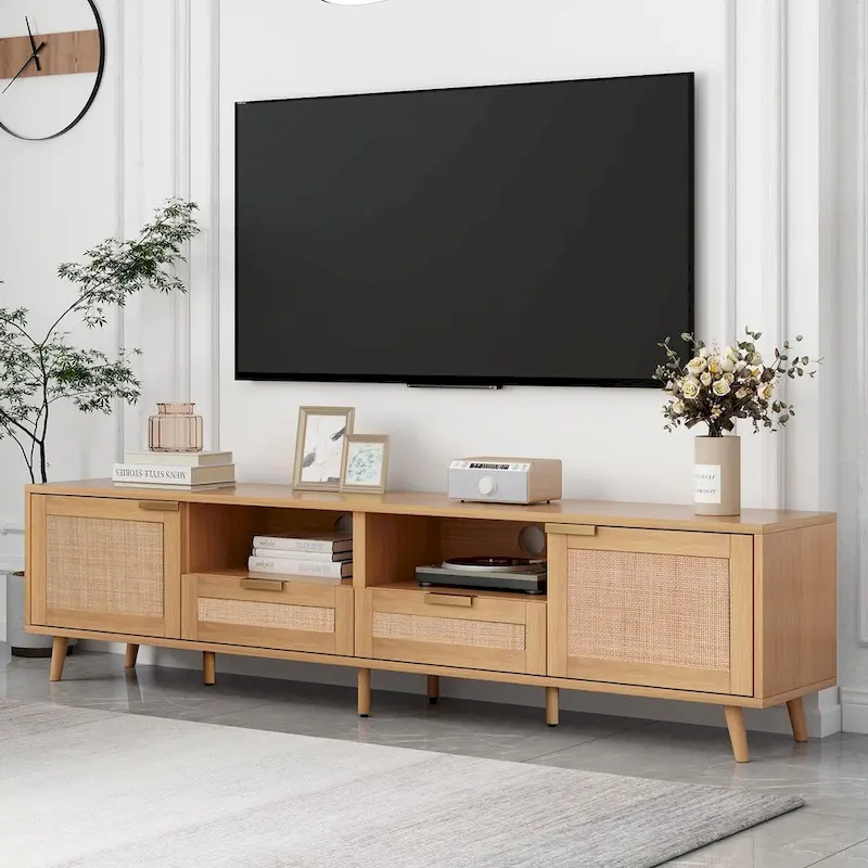 Modern Farmhouse Media Console with Solid Wood Legs