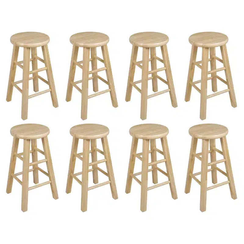 PJ Wood Classic Round Seat 24 Tall Kitchen Counter Stools, Natural (Set of 8)