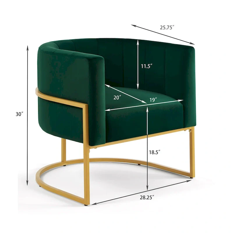 Navy / Black / Cream / Emerald Velvet Accent Chair with Gold Metal Frame – Single