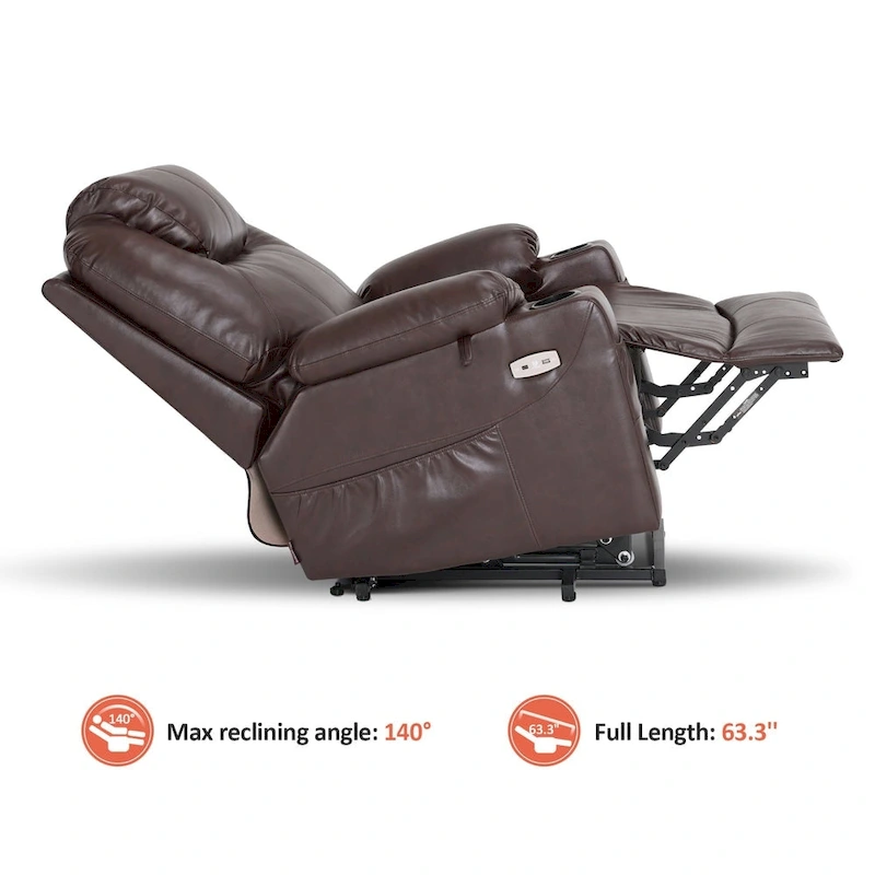 MCombo Large Power Lift Recliner Leather Chair with Massage, Heat, Cup Holders,Extended Footrest, Leather 7516