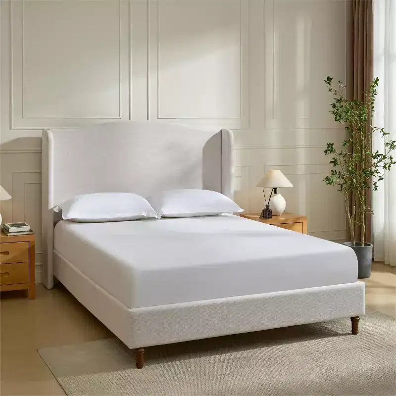 GDFStudio Hyman Chenille Upholstered Wood Wingback Platform Bed Frame with 54 High Headboard