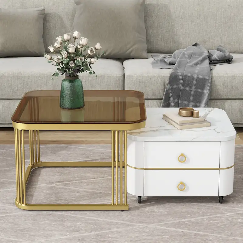Nesting Coffee Table Set with Wheels, Set of 2