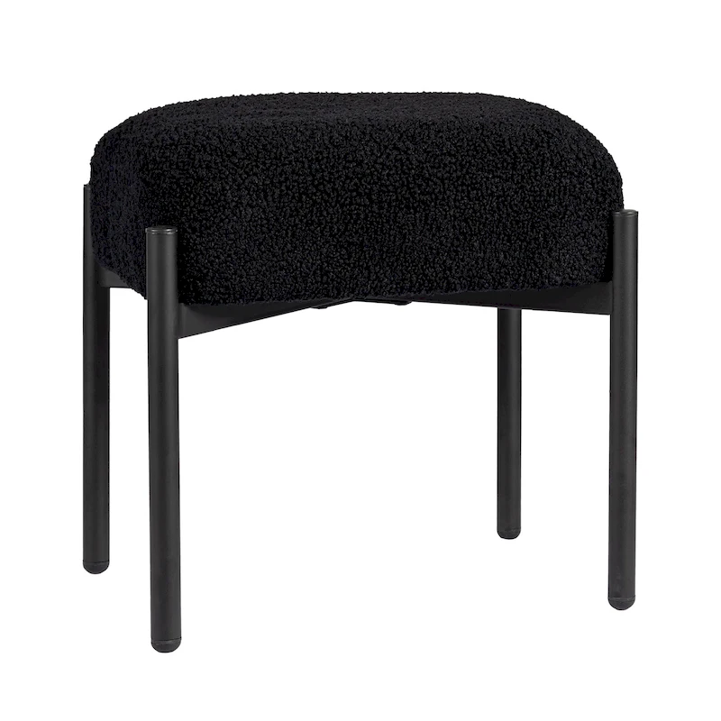 Faux Teddy Fur Round Vanity Stool, Ottoman Foot Stool