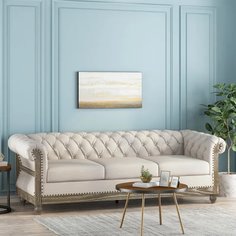Saragus Chesterfield Sofa with Nailhead Trim by Christopher Knight Home - 85.50  L x 33.25  W x 28.50  H