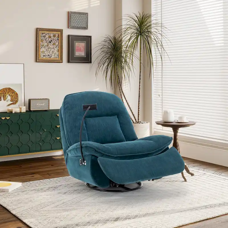 Adjustable Swivel Chenille Recliner with Phone Holder