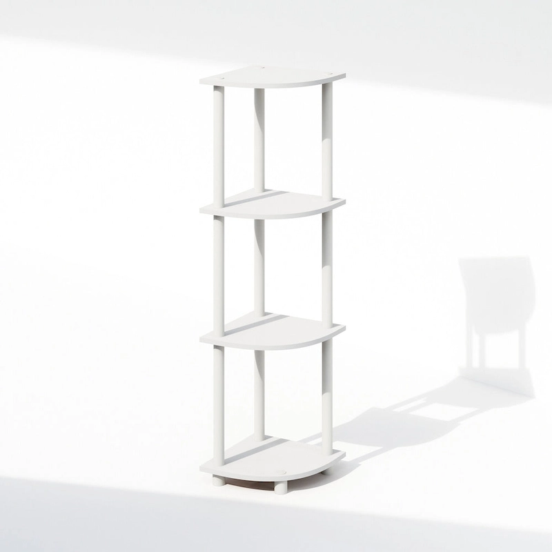 Furinno Turn-N-Tube 4-Tier Multipurpose Corner Shelf, Display Shelf, White/White