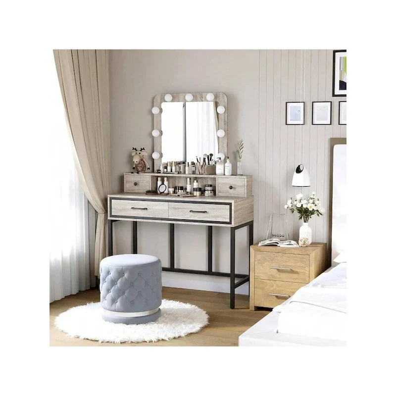 Sunvivi Makeup Vanity With 3 Color Dimmable Lighted Hollywood Mirror