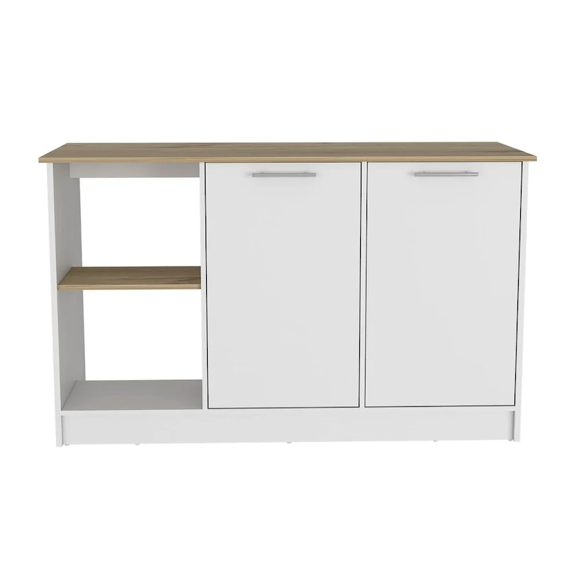Multicolor Kitchen Island with Storage, 2-Person, White/Light Oak & Black