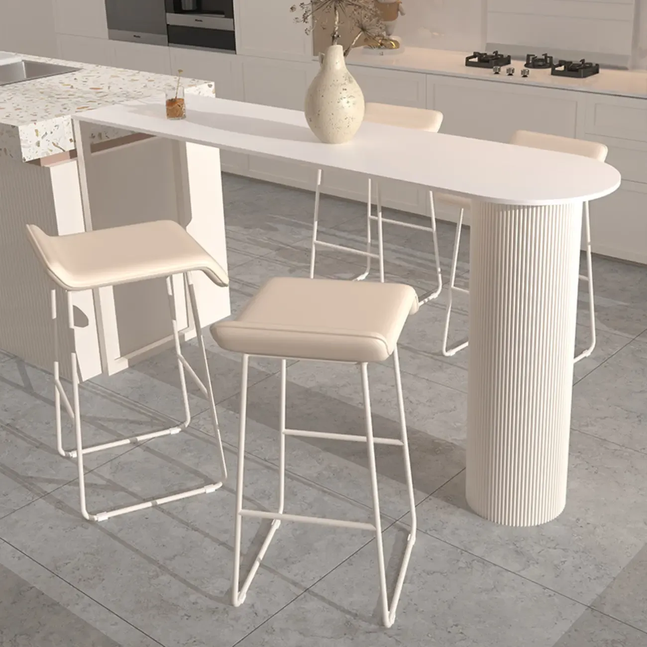 Modern White Slate Asymmetrical Bar Tables