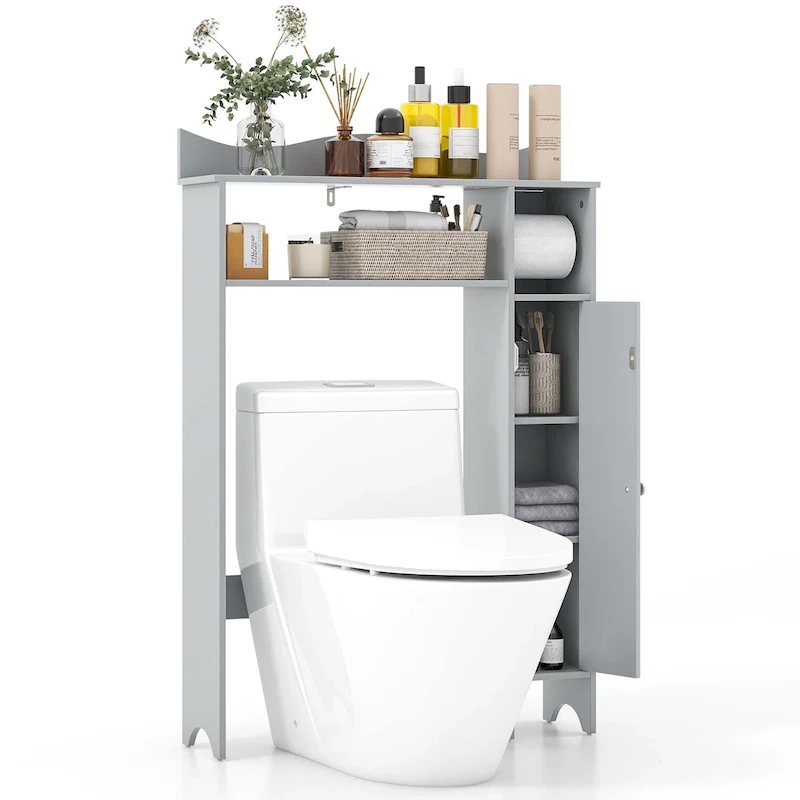 Grey Over-the-Toilet Storage Cabinet with Toilet Paper Holder, for 1 Bathroom