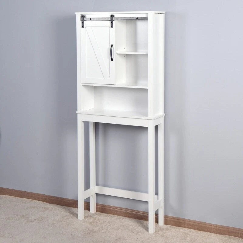Over-the-Toilet Storage Cabinet with Adjustable Shelves and Barn Door