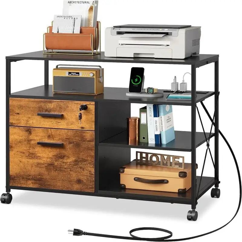 2 Drawer Locking File Cabinet with Charging Station - 15.7 D x 31.7 W x 26.1 H