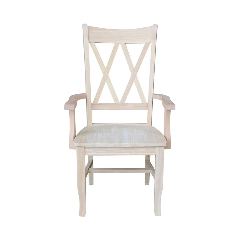 Solid Wood Double X-Back Dining Chair with Arms