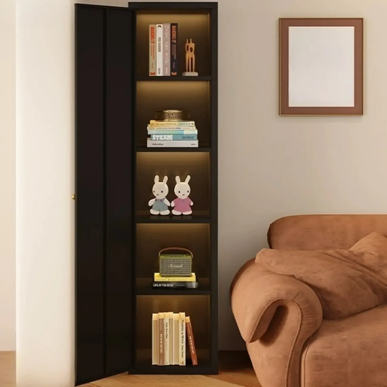 Modern Black Metal Adjustable Shelves Storage Cabinet