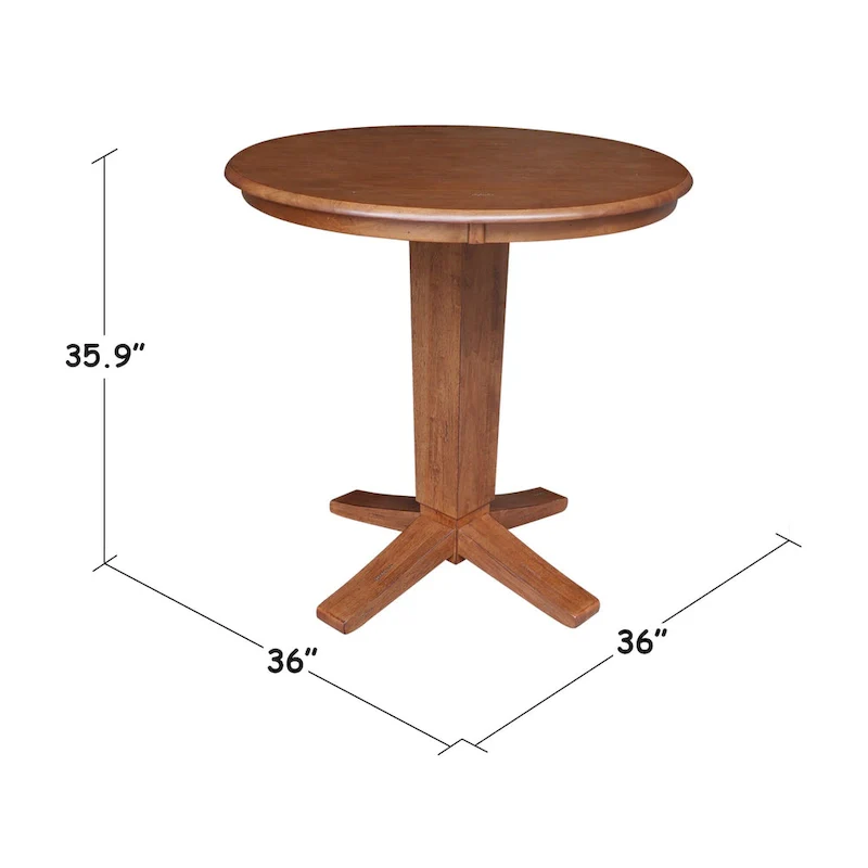 Round Solid Parawood Counter Height Pedestal Dining Table – Black / White / Distressed Oak / Unfinished / Hickory