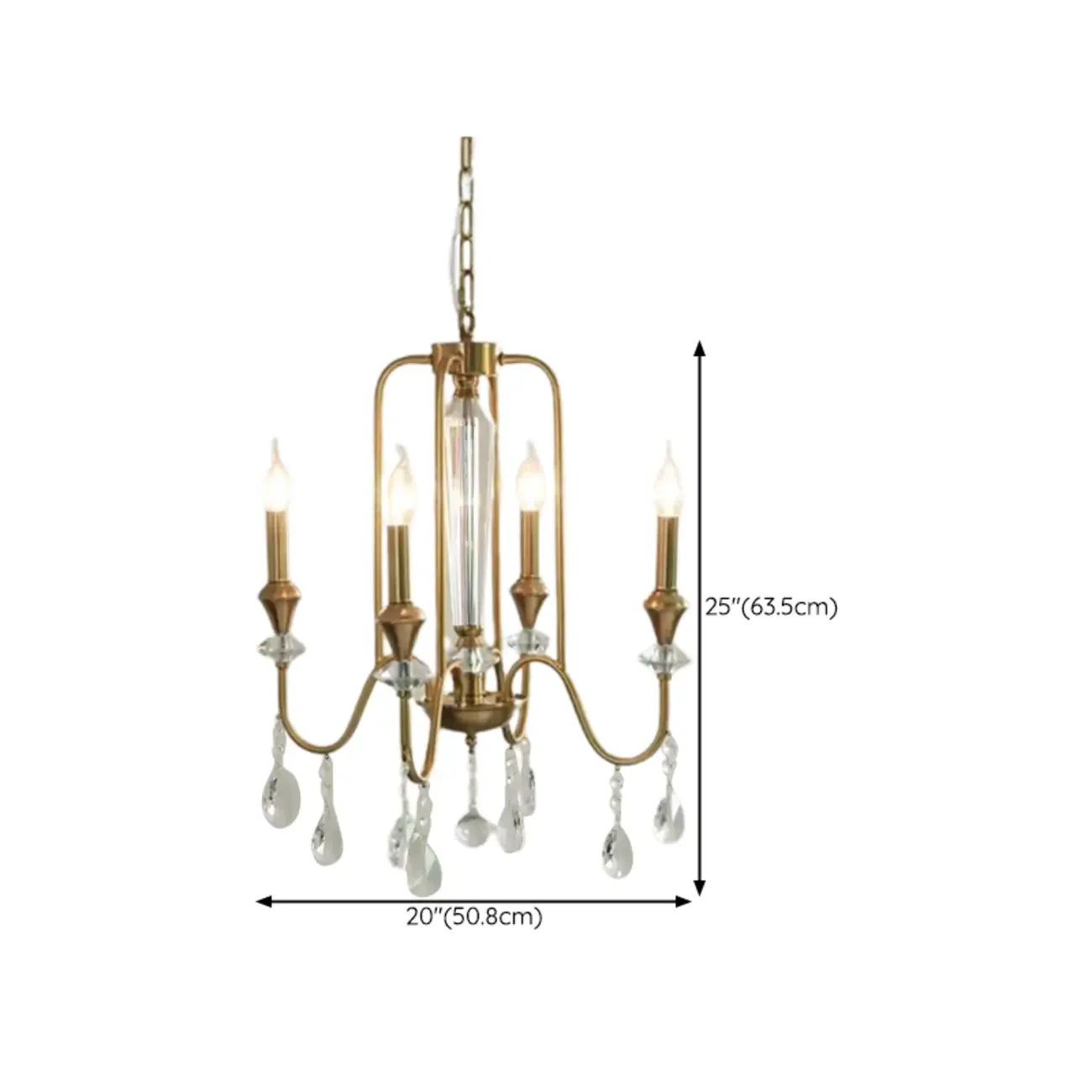 Metallic Alloy Hanging Gold Adjustable Crystal Chandelier