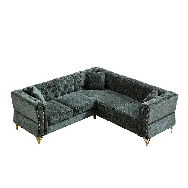Green 81.5 Chenille L-Shaped 5-Seat Sofa
