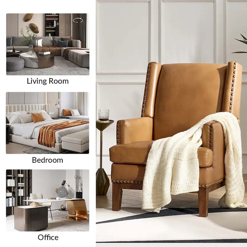 Lourdes Genuine Leather Armchair with Solid Wood Frame and Removable Seat Cushion,Set of 2 by