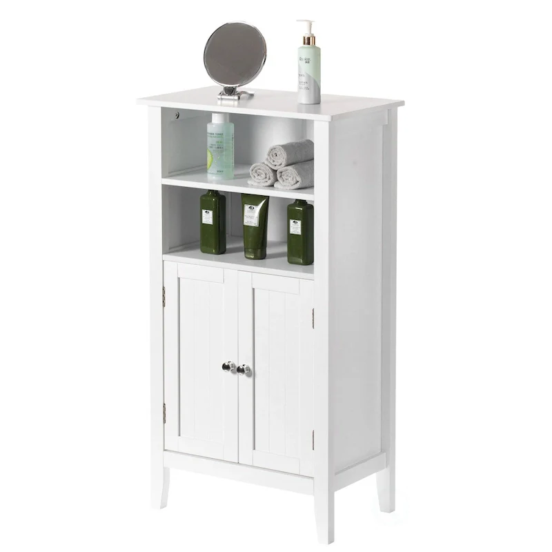 White Wood Finish Single Bathroom Storage Cabinet