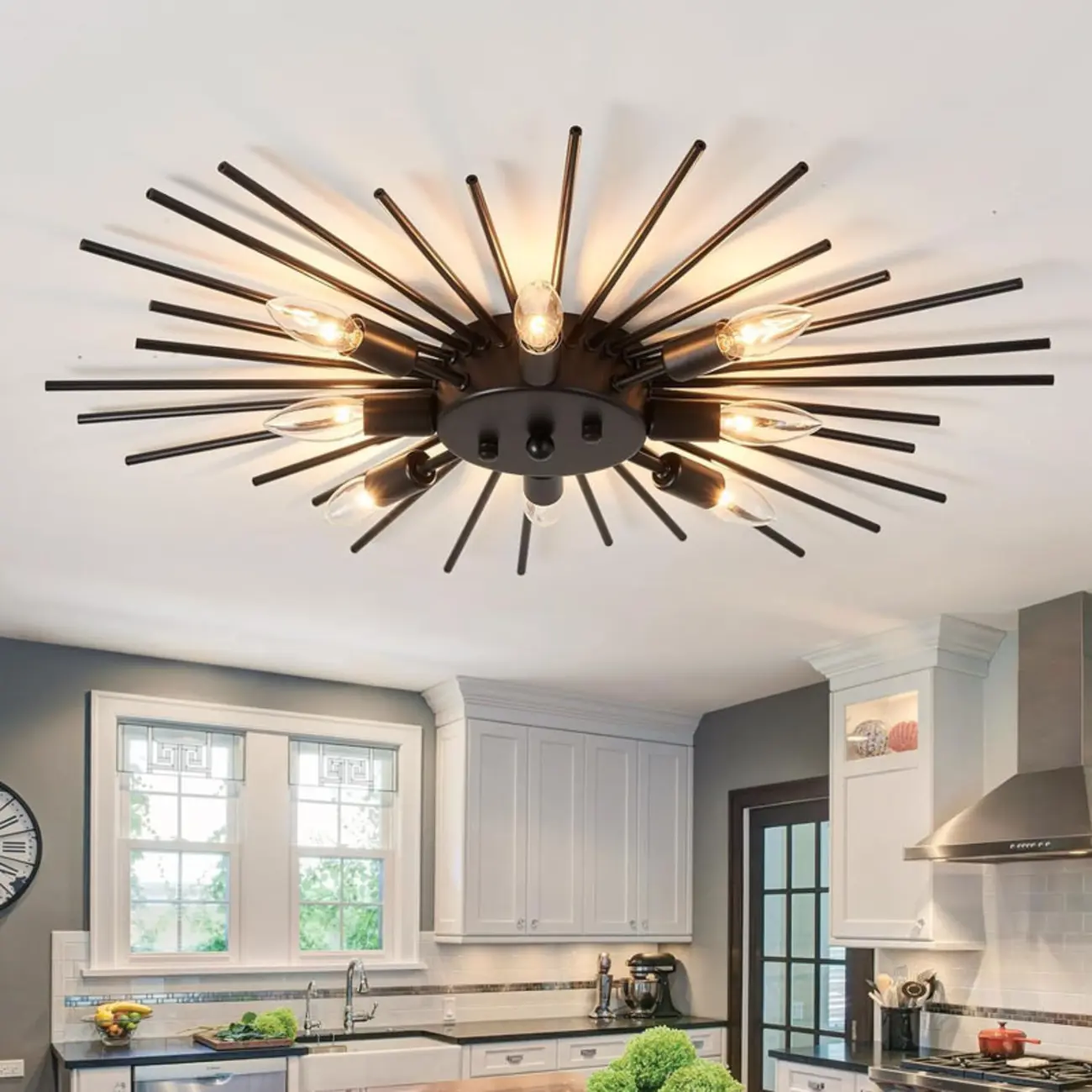 Gold Starburst Sputnik Flush Mount Ceiling Light