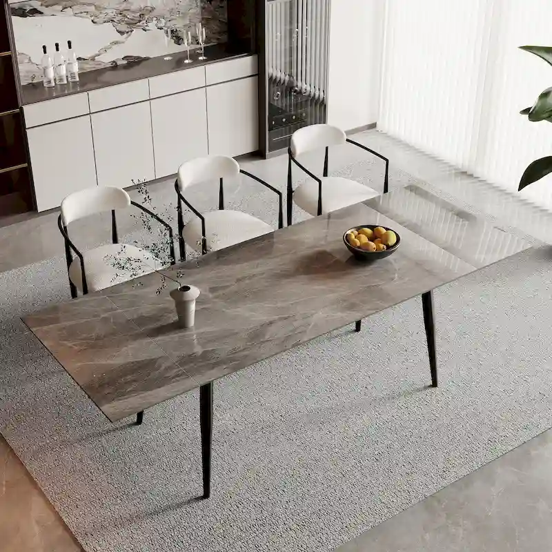 94.48 Rectangular Extendable Sintered Stone Dining Table