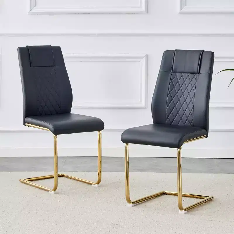 Modern Dining Chairs with Metal Legs, PU Leather Upholstered High Back Chairs, Set of 4 for Kitchen Dining Room Living Room