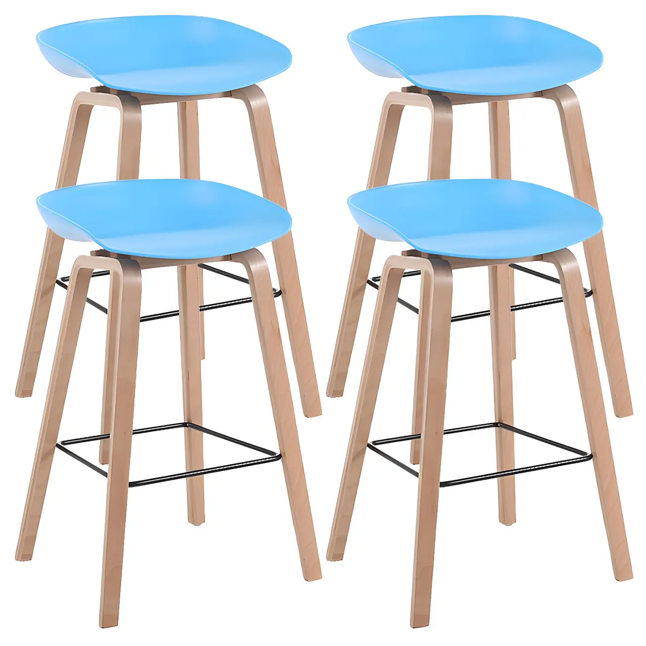 Mid-Century Modern Plastic Bar Stool with Wood Legs
