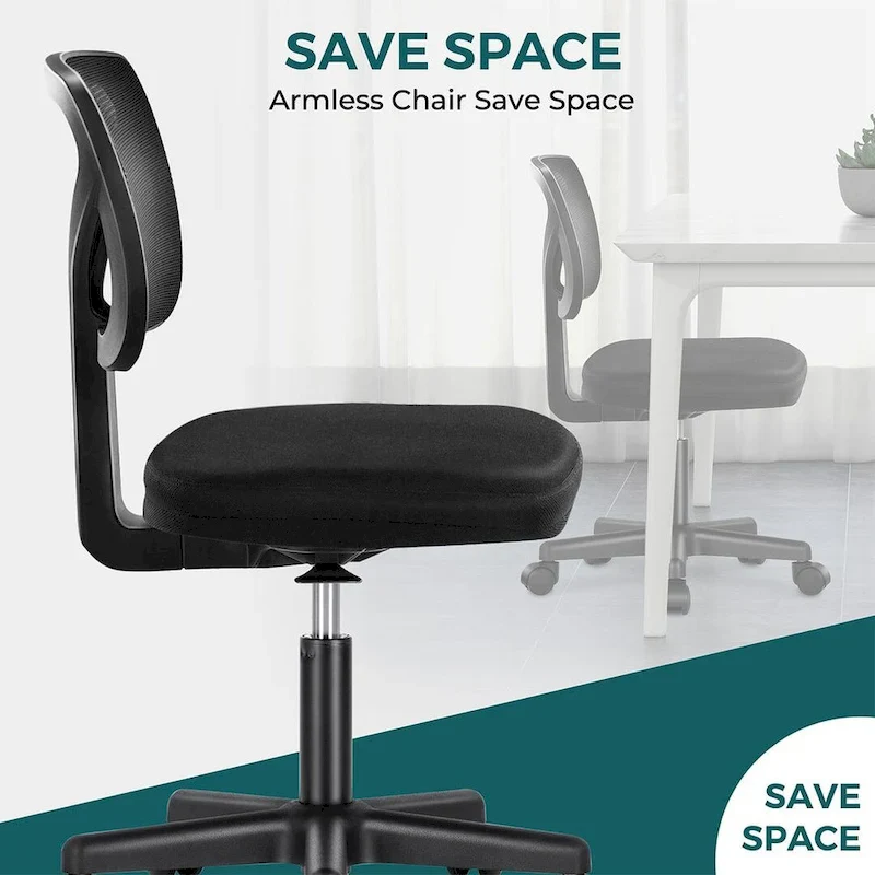 Armless Small Office Desk Chair with Back